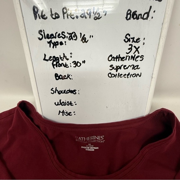 Catherines Suprema Collection Burgundy 3/4 Sleeve Scoop Neck Tee Shirt Size 3X - Picture 7 of 15